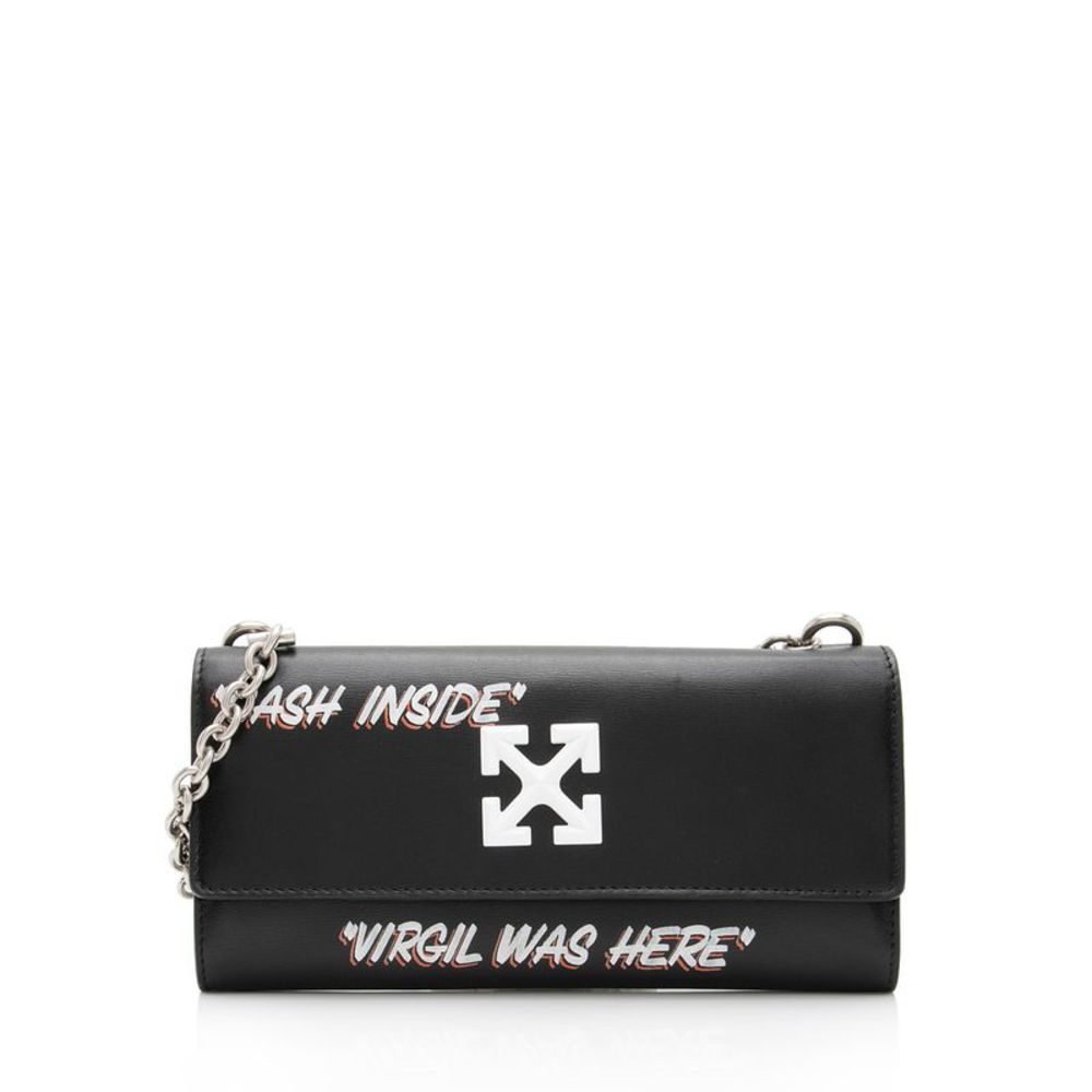 Off-White Leather Logo Jitney Wallet on Chain Bag